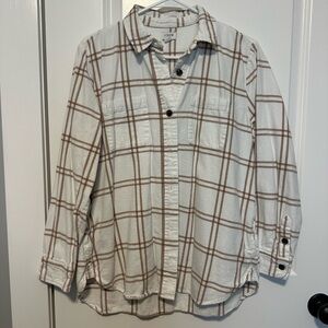NWOT J. Crew Women’s White and Brown Flannel Button Up Shirt size Small